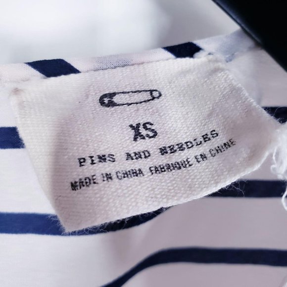 ANTHRO X PINS & NEEDLES Women's Cream Navy Blue Stripe Peplum Top XS Round Neck - Picture 5 of 14